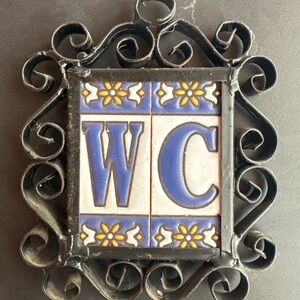 Decorative WC “water closet” Tile Sign with Floral Design